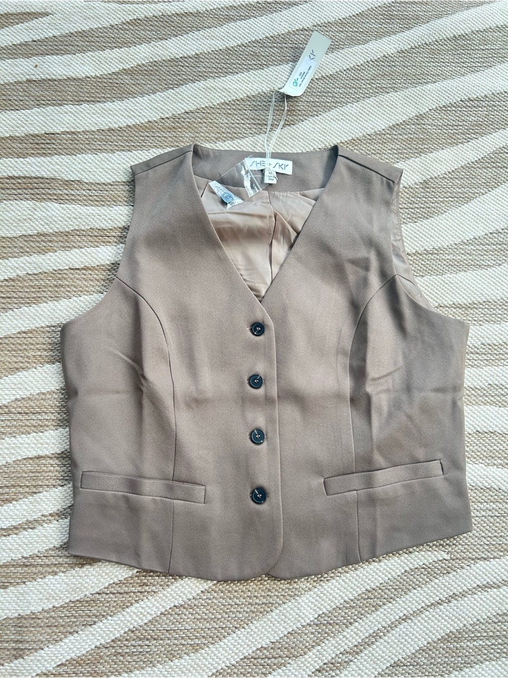 NWT She + Sky Taupe Tailored Sleeveless Vest with buttons